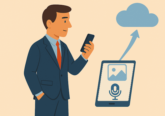 Specjalista wysyła nagrania i zdjęcia do chmury - automatyczne przetwarzanie